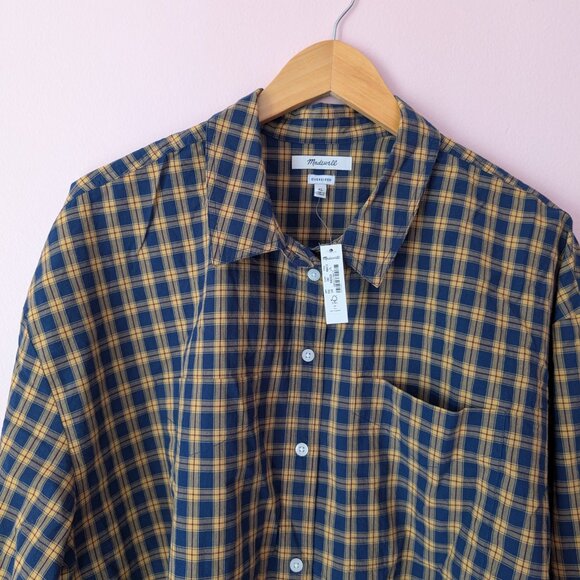 NWT Madewell Button-Down The Signature Poplin Crop Shirt in Plaid XL - Picture 2 of 8